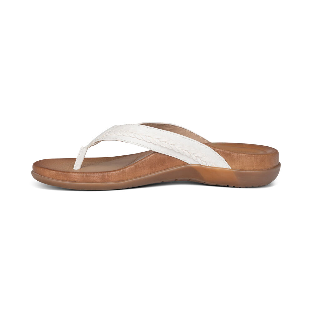 Aetrex Women's Emmy Braided Thong Flip Flops - White | USA LOPOAJ9